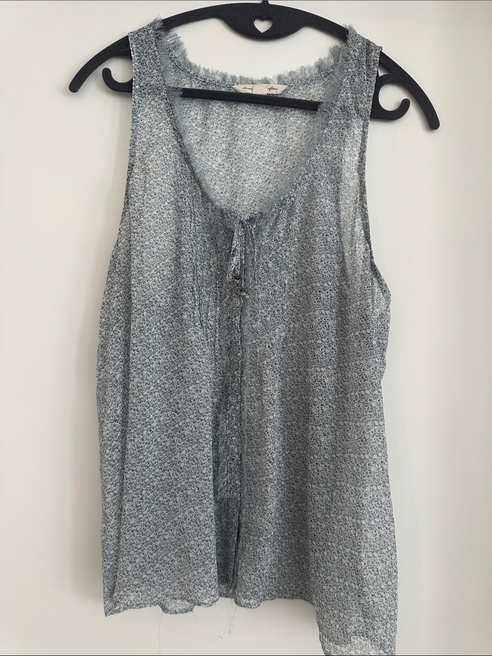 American Eagle Outfitters Light Blue Micro-Print Tie-Front Tank